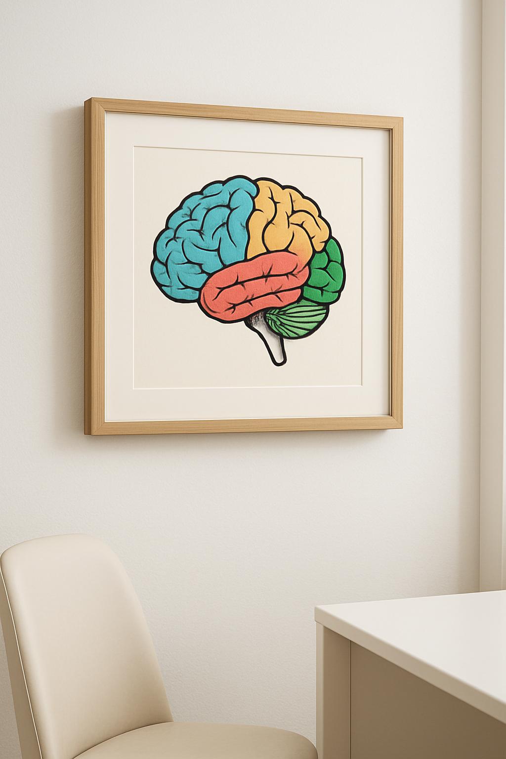 Una ilustración de un cerebro en un friso, en multicolor con el hígado.